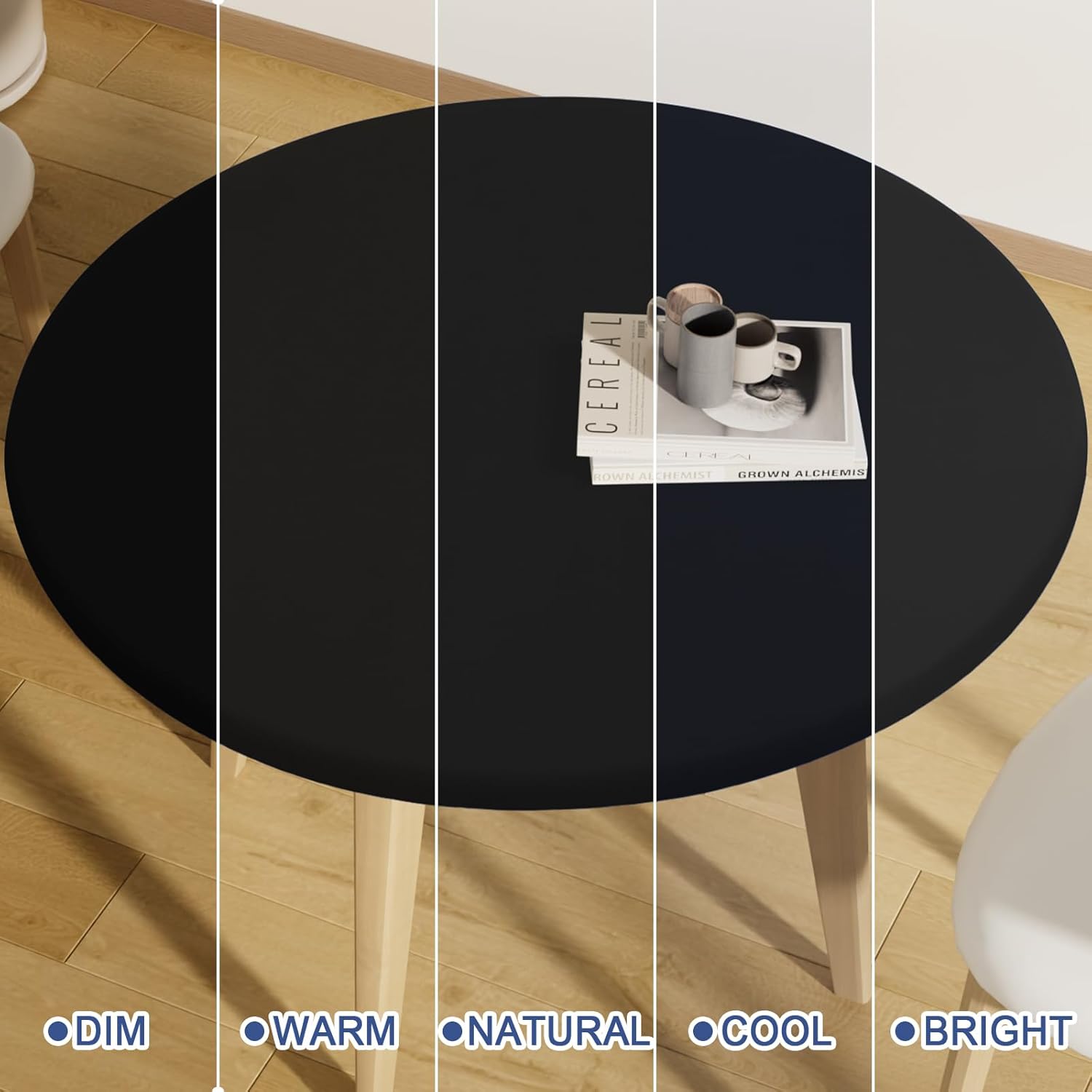 Thumbnail 6 de Moosfor Round Spandex Tablecloth for 42"-50" Tables — Elastic, Waterproof, Washable Black