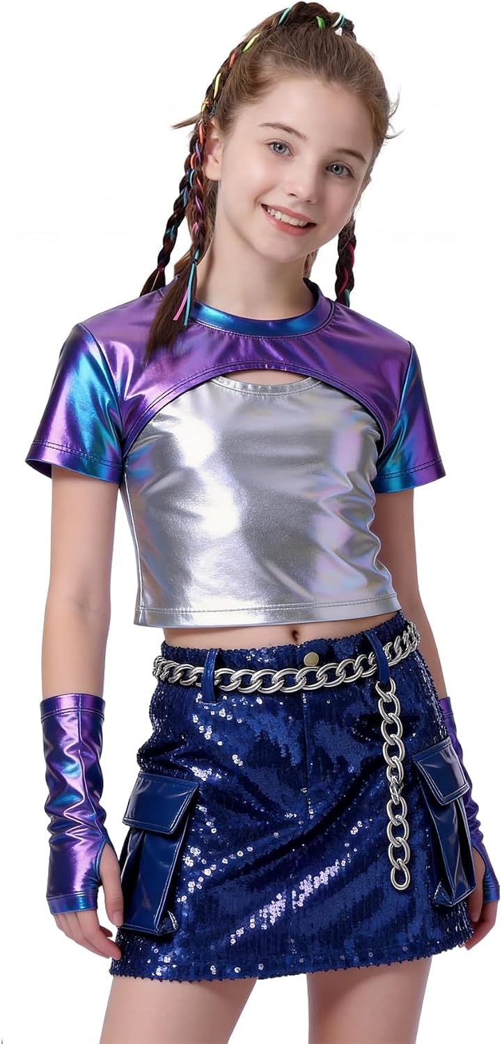 Detalle 2 de LOLANTA I02004 metallic crop-top voor kinderen met korte mouwen en handschoenen