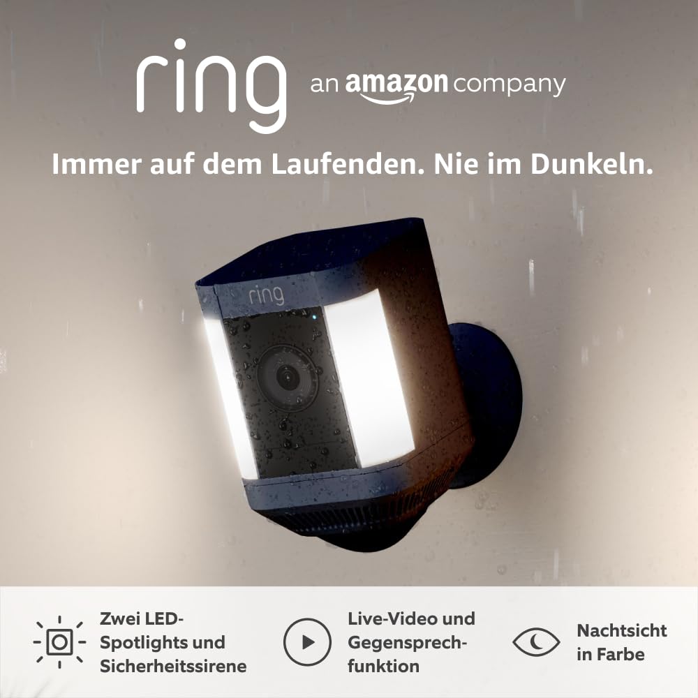 Detalle de Ring Spotlight Kamera Plus Akku (Spotlight Cam Plus) – Außen-Überwachungskamera mit WLAN, LED-Strahler, HD-Video und Sirene