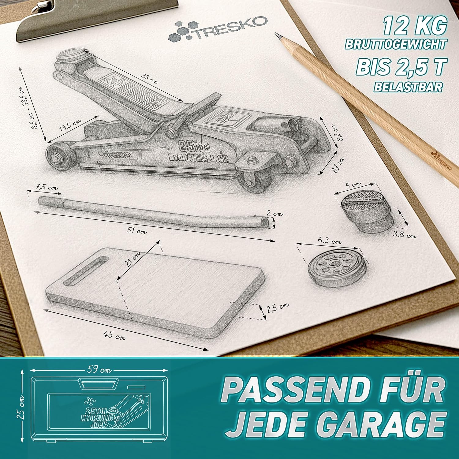 Detalle 2 de TRESKO Wagenheber hydraulisch 2,5T Hubhöhe 85–385 mm