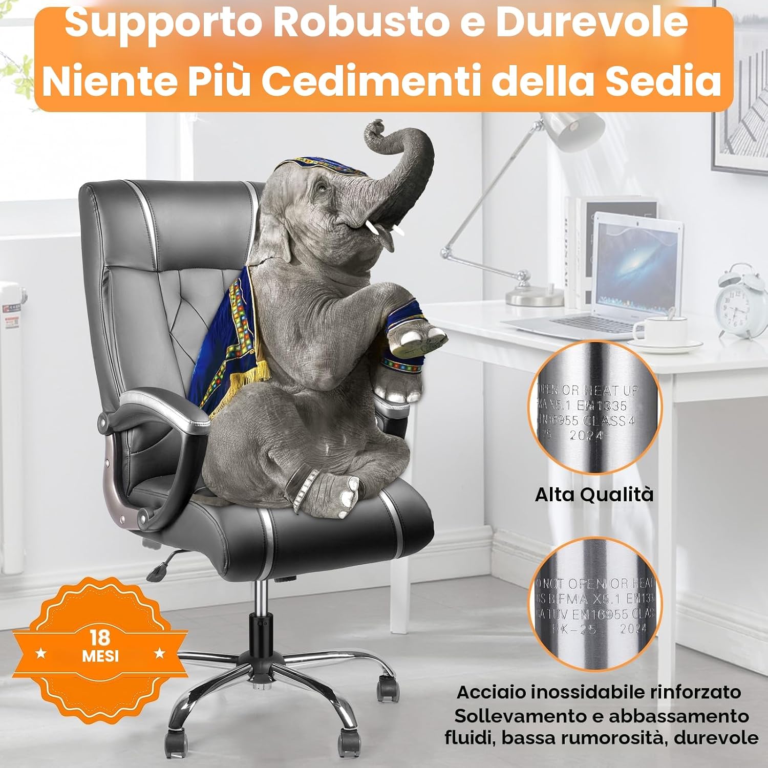 Detalle 2 de Huiguli Pistone Sedia Ufficio Class 4 a Gas di Ricambio – 300–450 mm, Ø50/28 mm, rotazione 360°, capacità 450 kg, nero