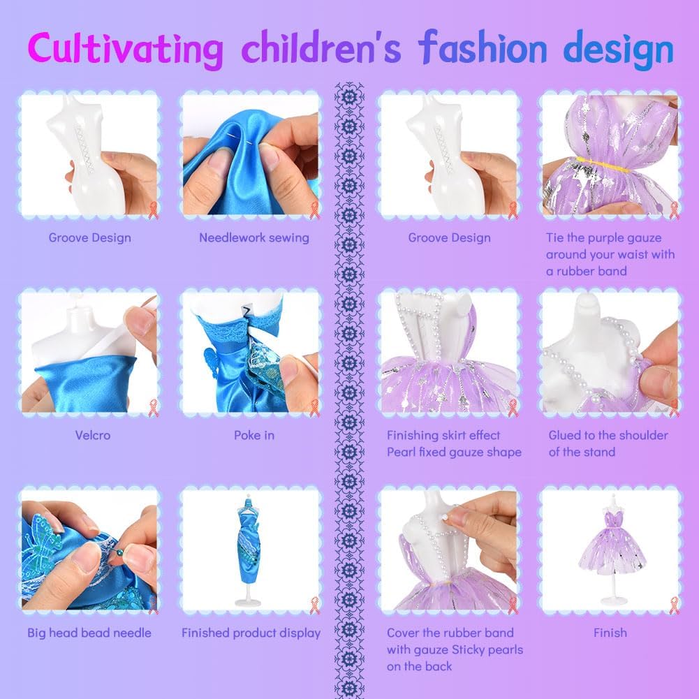 Detalle de Aomig Fashion Designer Kit for Girls with 2 Mannequins – Creative Dress Making Set for 6–12+