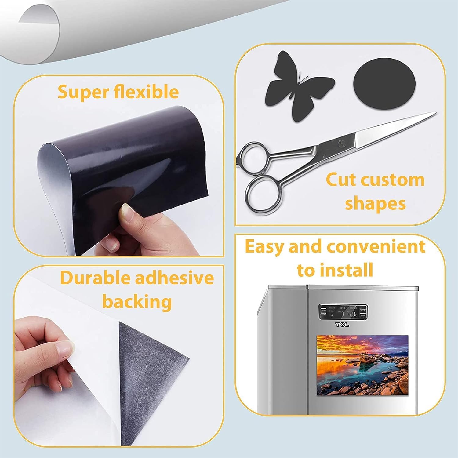 Detalle 2 de FINDMAG Decorative Magnet Sheets, 12 Pack 4 x 6 Inches – Premium Strong Adhesive, Flexible Self-Adhesive Magnets