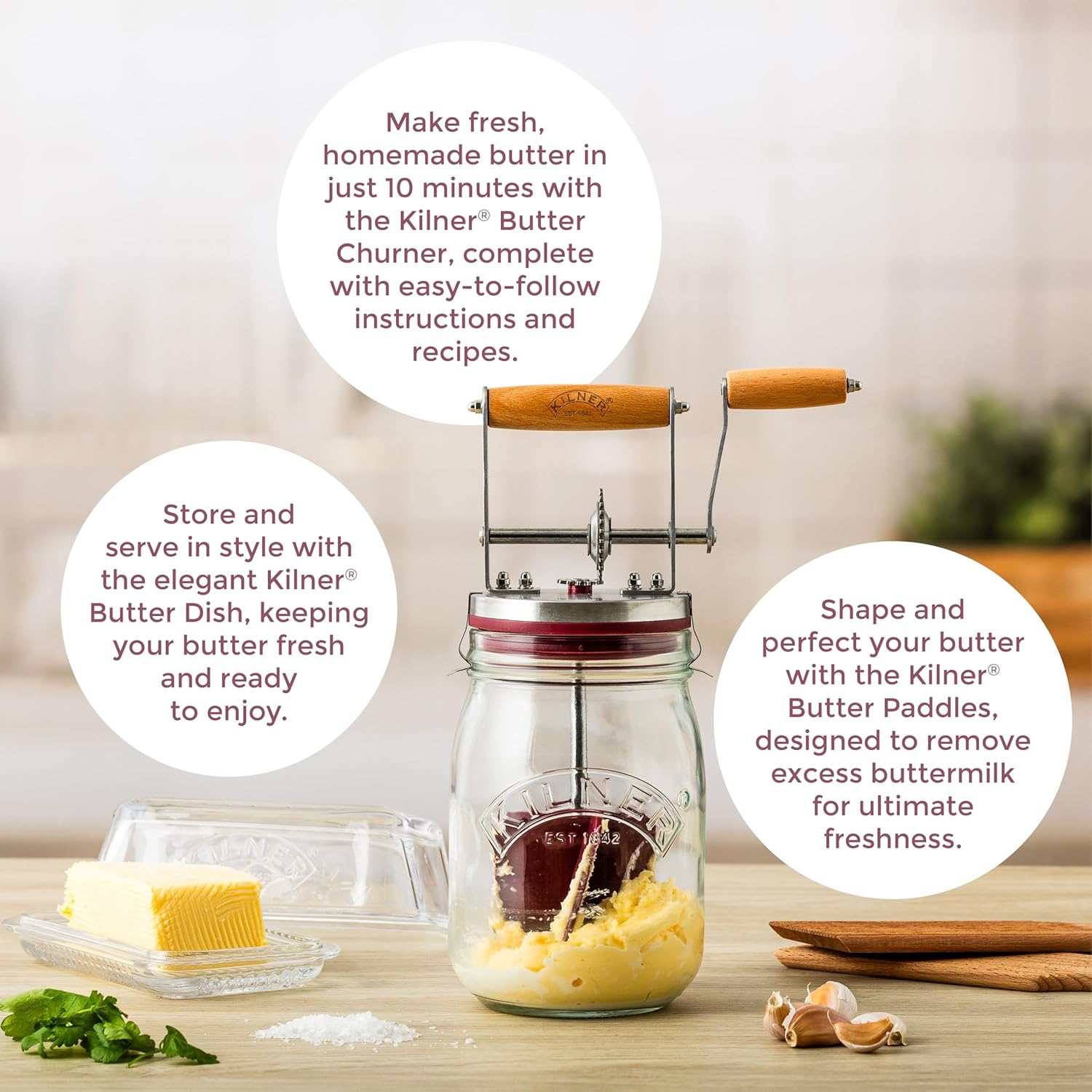 Thumbnail 3 de Kilner butter churner set 1L glass jar