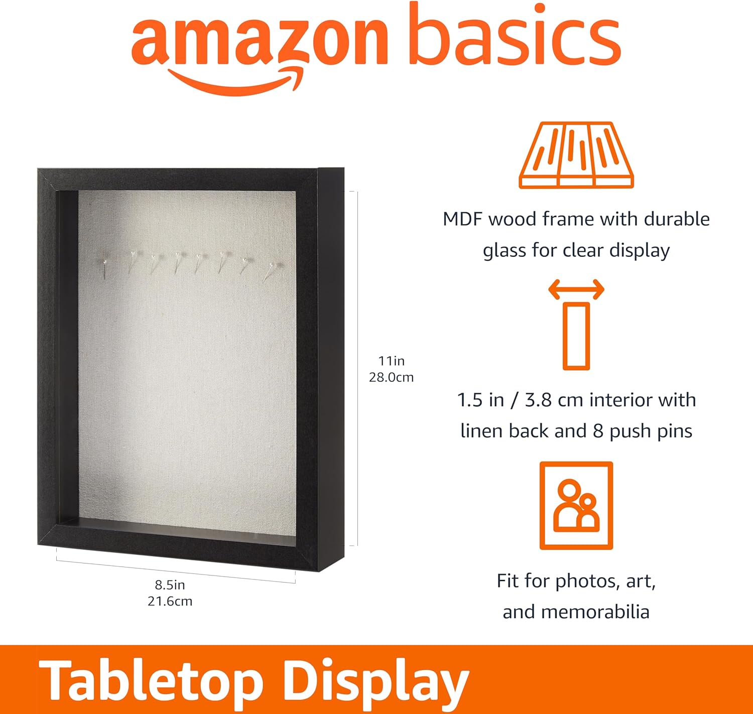 Thumbnail 1 de Amazon Basics Rectangular Wooden Shadow Box Frame (21.6 cm x 28 cm) – Black