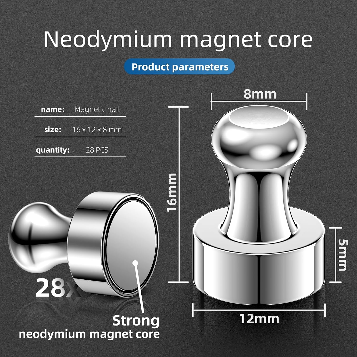 Thumbnail 1 de Kimsky 28er Set Neodym-Kegelmagnete für Magnettafel & Whiteboard inkl. Aufbewahrungsbox (silber)