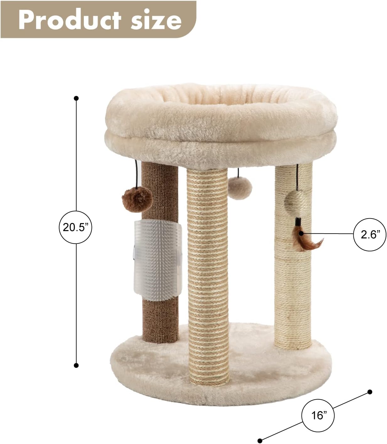 Detalle de MECOOL MC22TPT3-Beige 4-in-1 Cat Tree with Sisal, Jute, and Carpet Posts