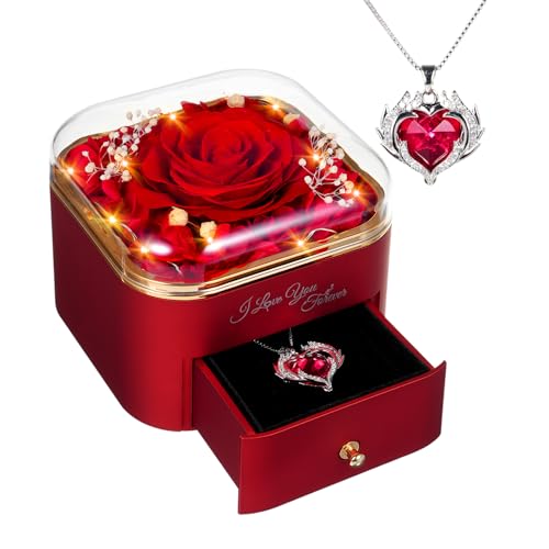 Detalle de GOICC Rosa Eterna: Regalos Originales para Mujer con Collar y Rosa Roja Estabilizada