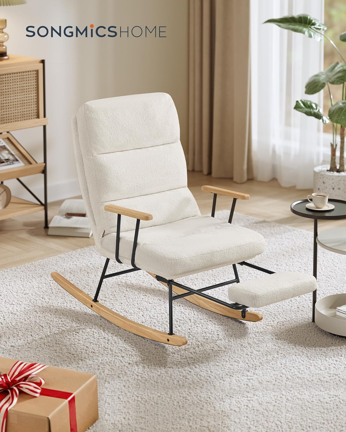 Detalle de SONGMICS HOME Poltrona a Dondolo LYY016W01: comfort elegante con piedini in legno