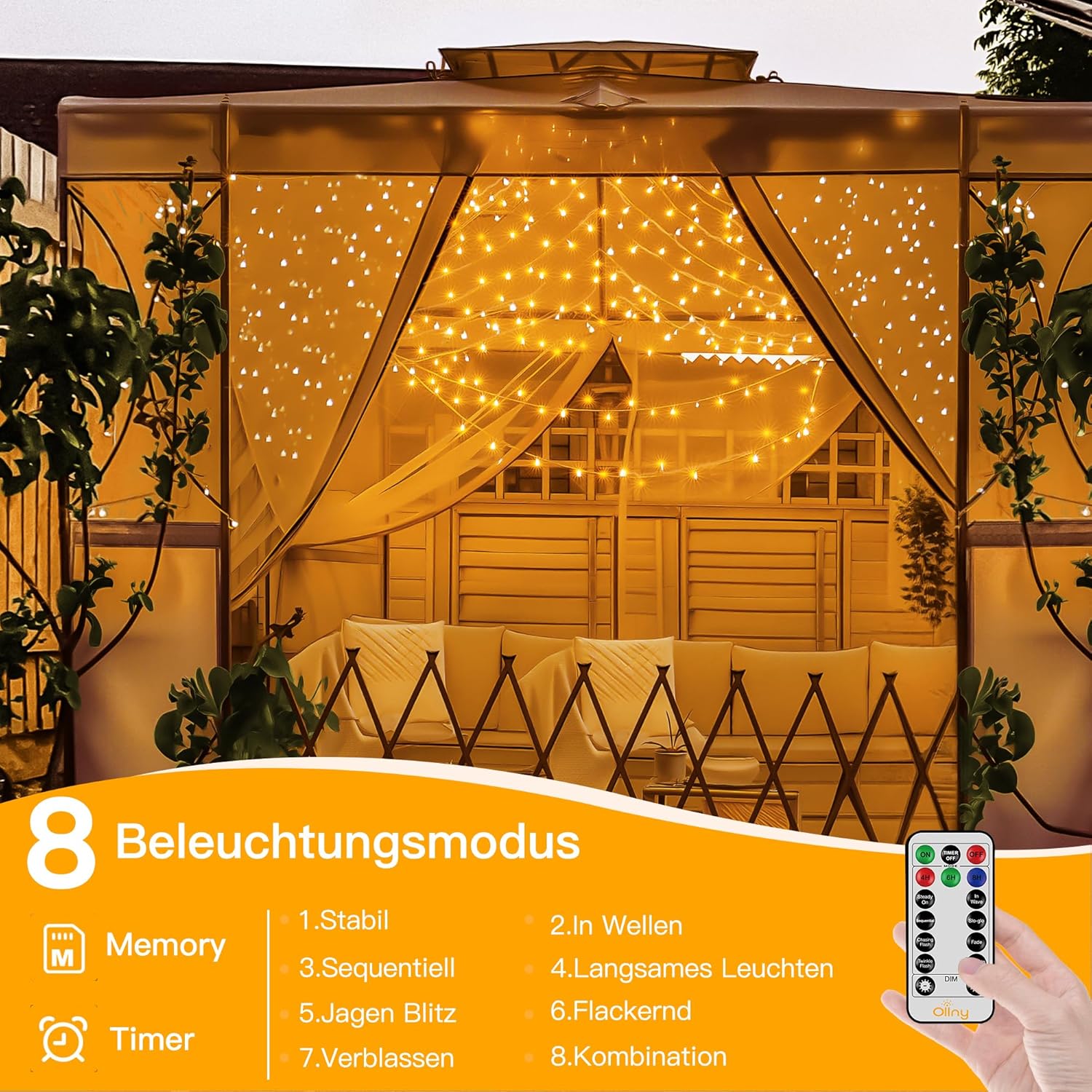 Detalle de Ollny Guirlande Lumineuse 80 m – 800 LEDs IP44, télécommande et 8 modes