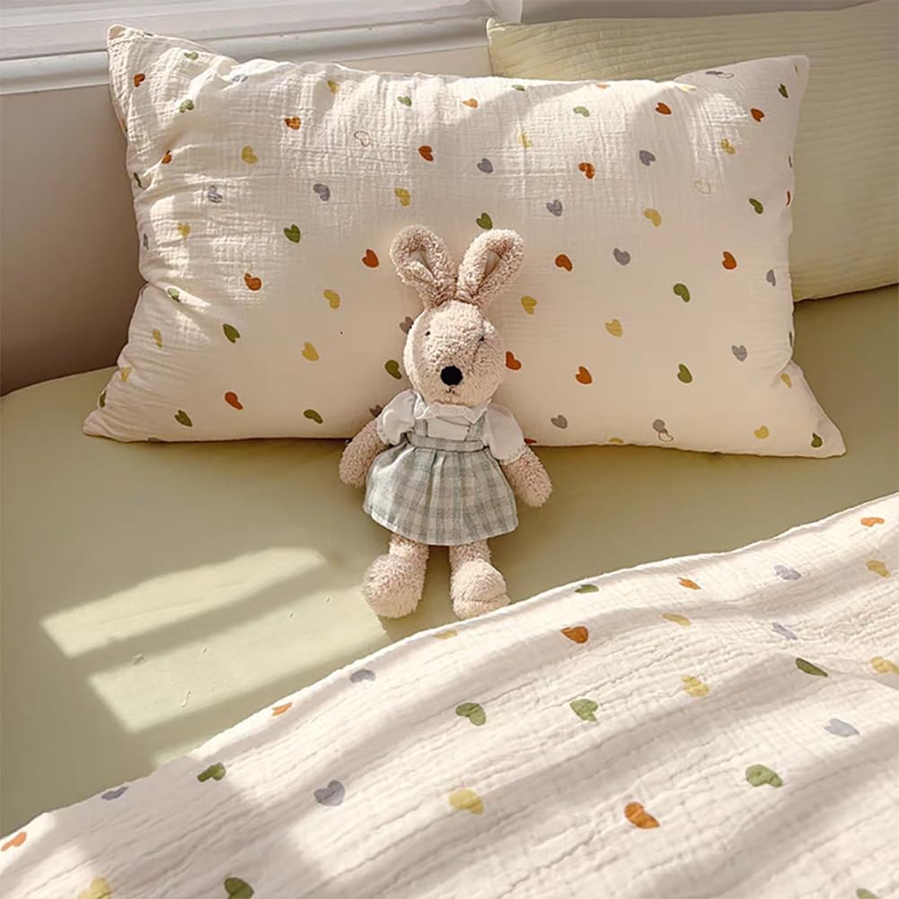 Thumbnail 6 de AShanlan Kinderbettwäsche 135x200 Musselin – Bunte Herzen, OEKO-TEX, mit Reißverschluss