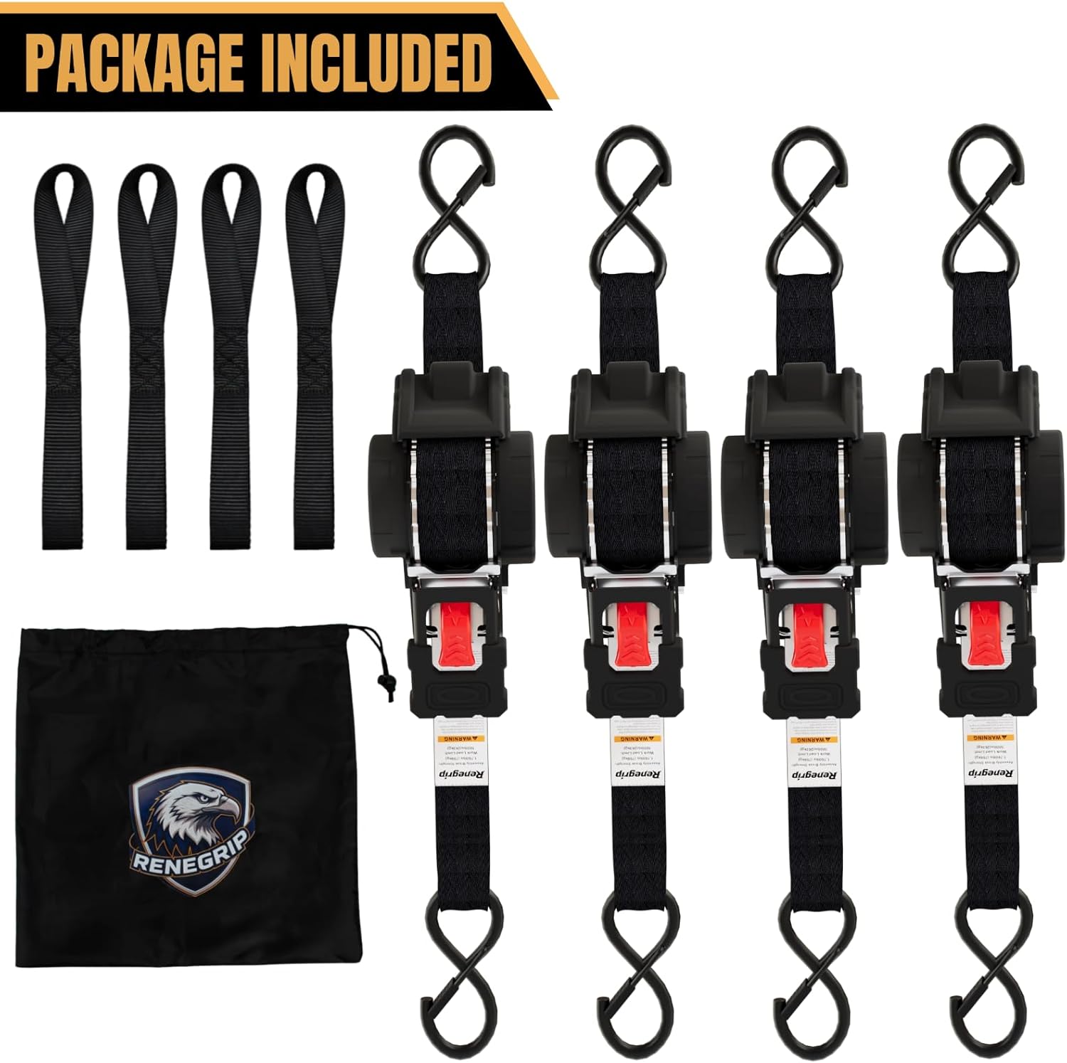 Thumbnail 6 de Renegrip Retractable Ratchet Straps Heavy Duty 1'' x 12ft (4 Pack) — 1760 lb Break Strength