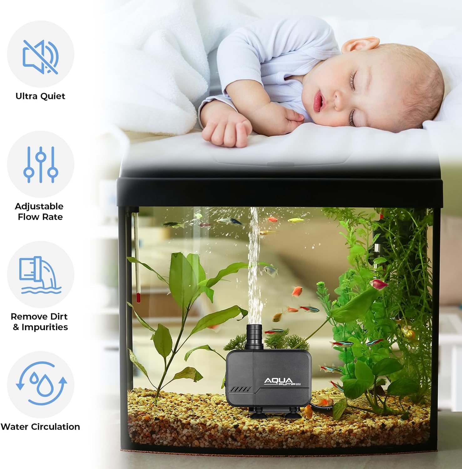 Thumbnail 5 de Pompe eau submersible 45 W 3000 L/h avec filtre et 3 buses (19/22/25 mm) – refoulement jusqu’à 3 m