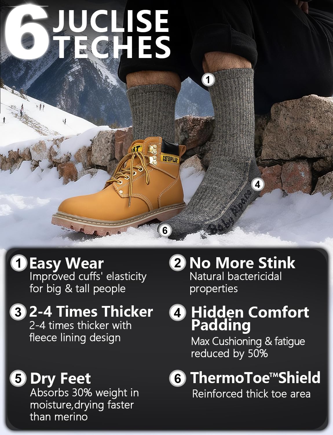 Thumbnail 3 de Juclise Baby Alpaca Wool Hiking Socks, Heavyweight Fleece, Cushioned Footbed