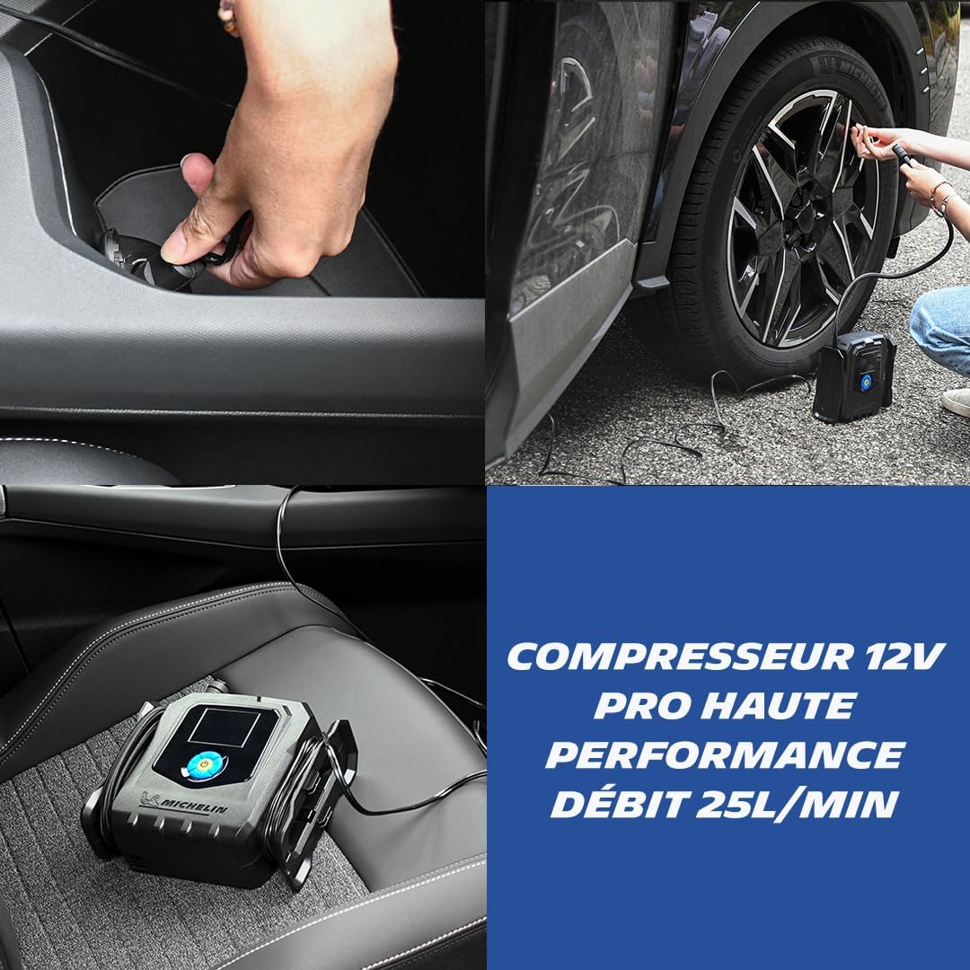 Thumbnail 2 de MICHELIN 009542 Compresseur à Air Électrique Professionnel – Gonfleur 12V, 8 Bar, 24 L/min, 3 embouts