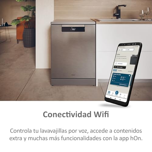 Detalle de Haier I‑Pro Shine Serie 3 XF 5C4M1X: Lavavajillas independiente 60 cm con 15 servicios, IA y apertura automática