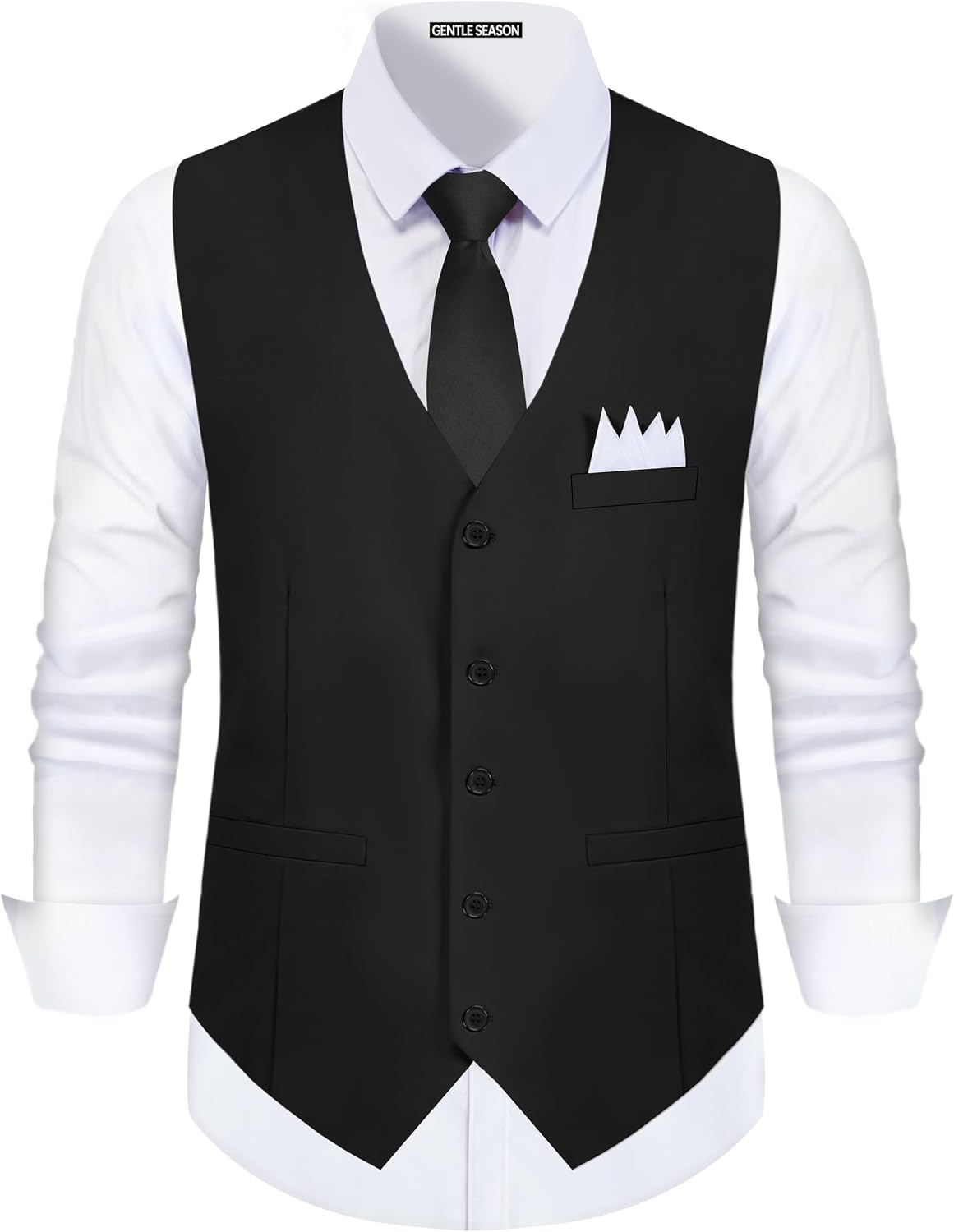 Detalle de Gentle Season Mens Vest Suit: Slim-Fit Formal Vest with Tie & Pocket Square