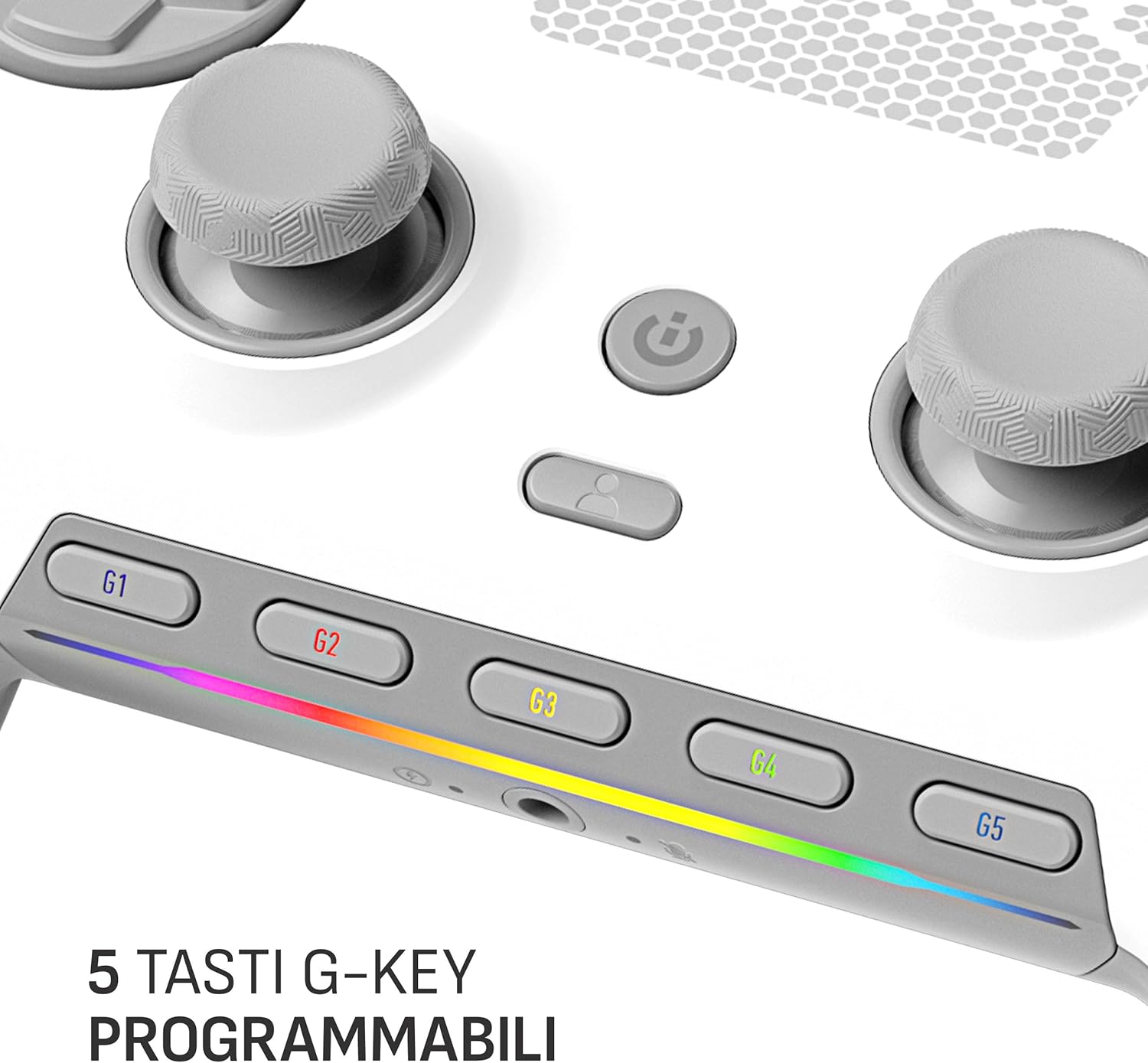 Detalle de SCUF ENVISION PRO Wireless V1 (2023): controller PC con 5 G-Key programmabili, paddle posteriori e integrazione iCUE