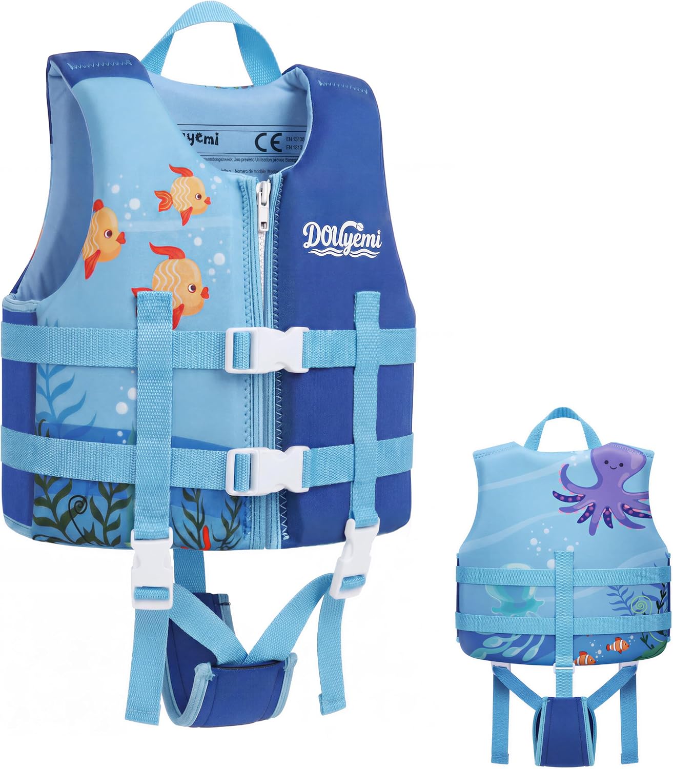 Detalle de Kids Swim Vest Float Jacket for 15–35kg Children – Adjustable Safety Straps, Front Zip, JACKET & CROTCH Design