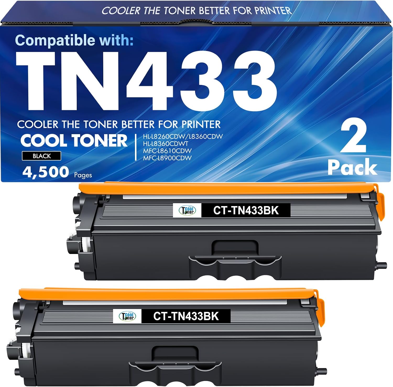 Detalle de Cool Toner TN433 Black Toner Cartridge, High-Yield Twin Pack