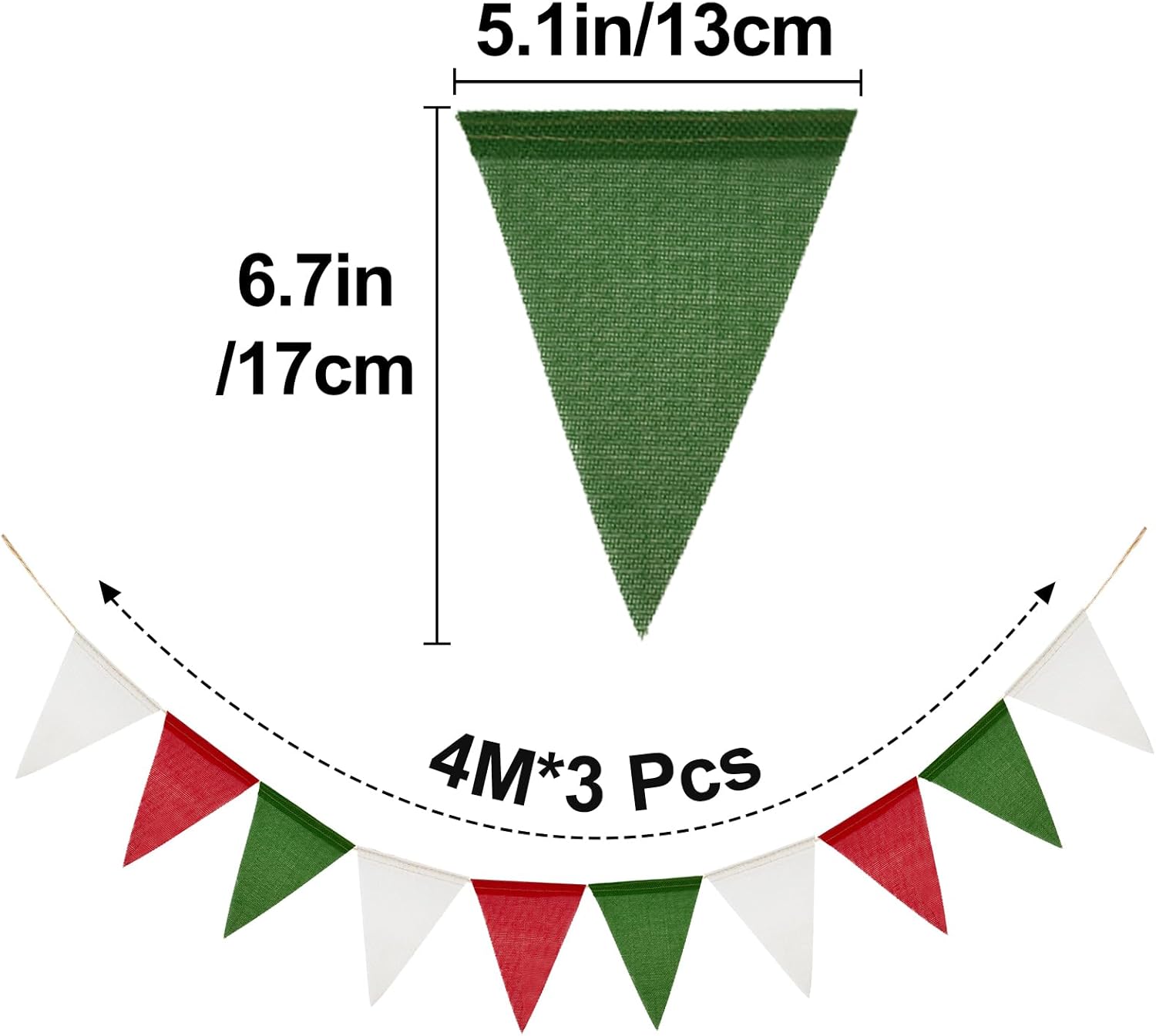 Thumbnail 1 de G2PLUS 12M Red Green and White Burlap Bunting (36 Pieces) – Reusable Outdoor Hessian Banner for Christmas Gardens