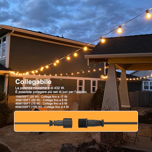 Detalle de Pogestrand Luci Da Esterno Giardino G40 30M LED Catena Luminosa Esterno