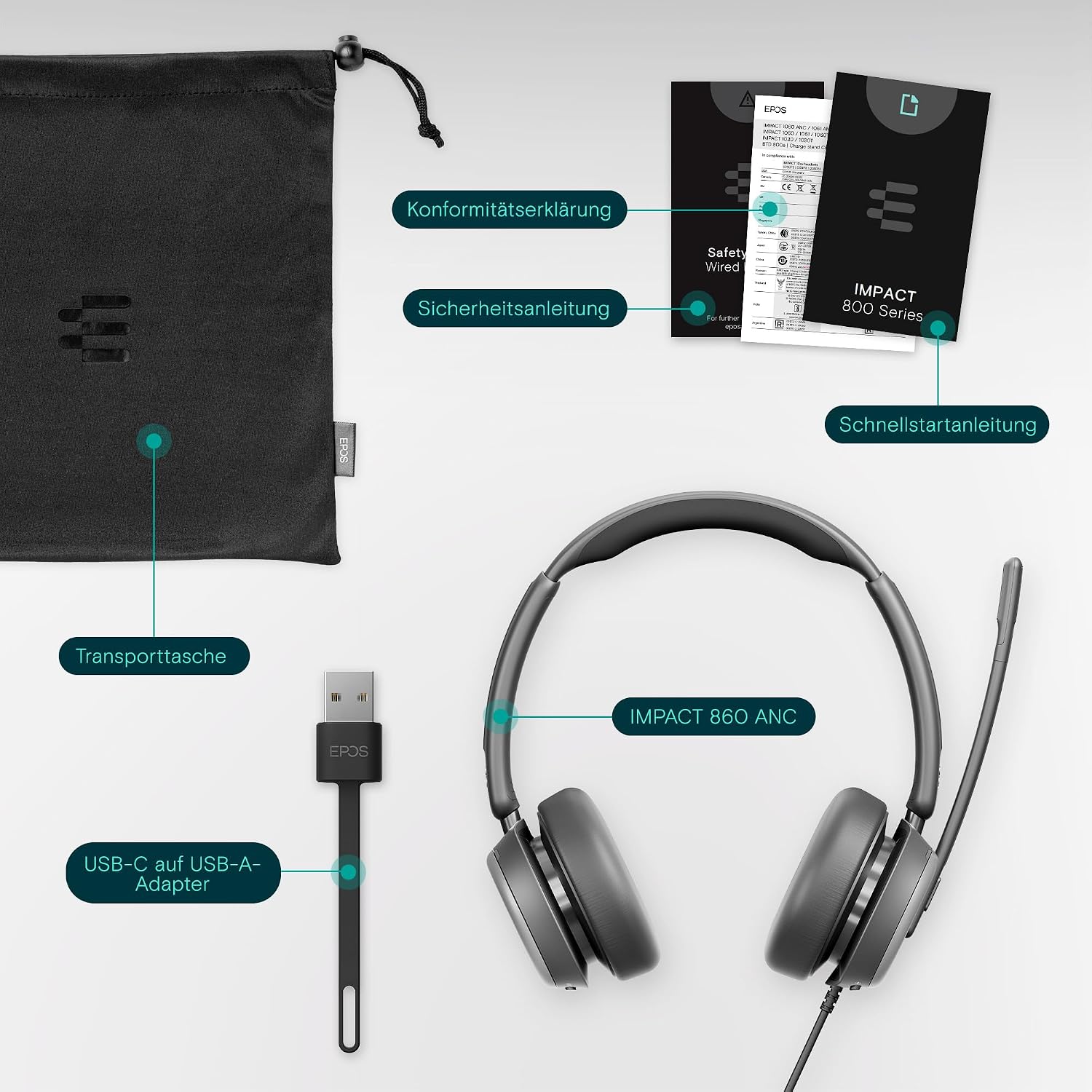 Thumbnail 4 de EPOS IMPACT 860 ANC – doppelseitiges USB‑C/USB‑A Headset mit adaptiver aktiver Geräuschunterdrückung für Teams & Zoom