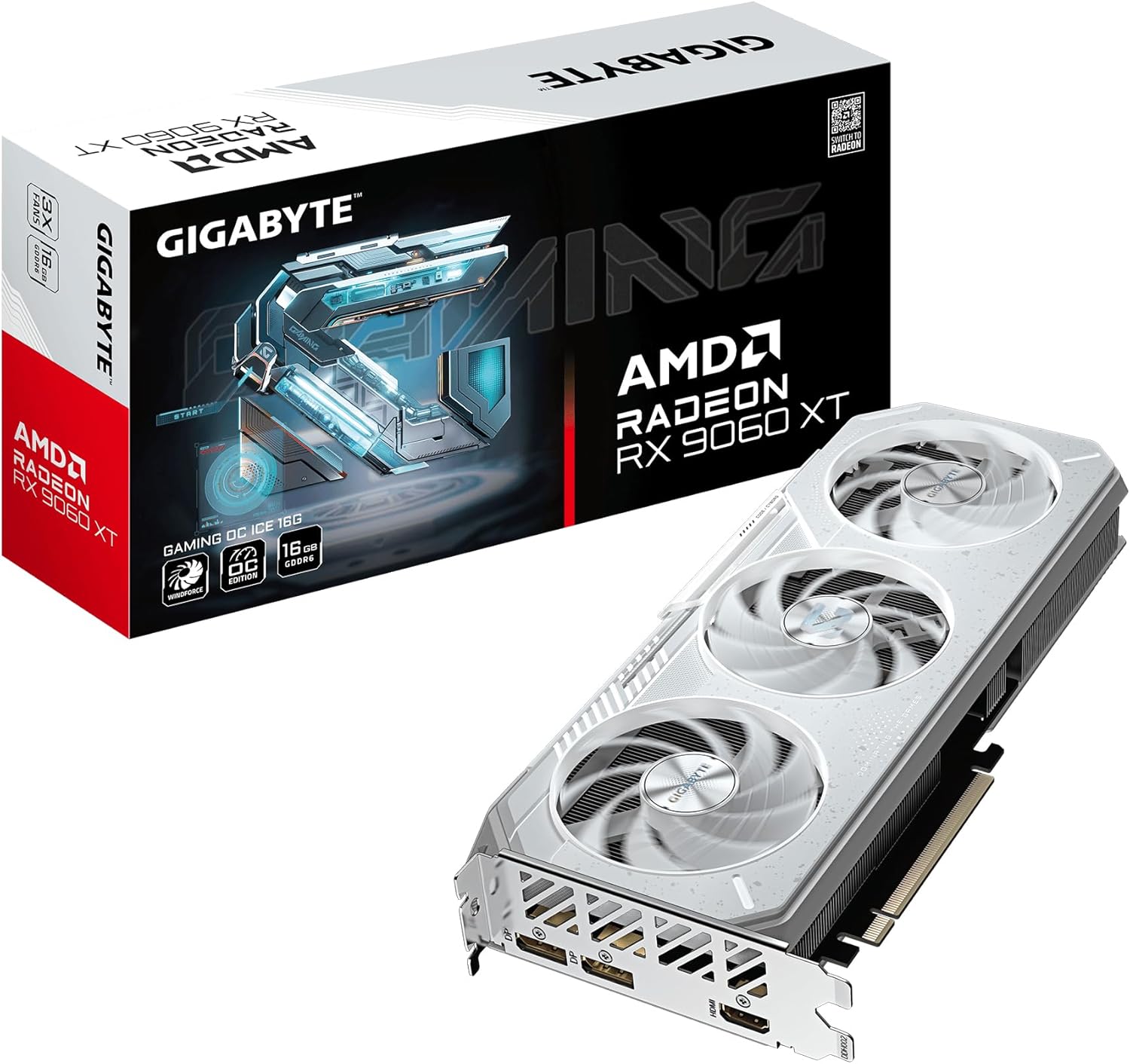 Detalle de Gigabyte Gaming Grafikkarte Radeon RX 9060 XT OC Ice 16G – GV-R906XGAMINGOCICE-16GD