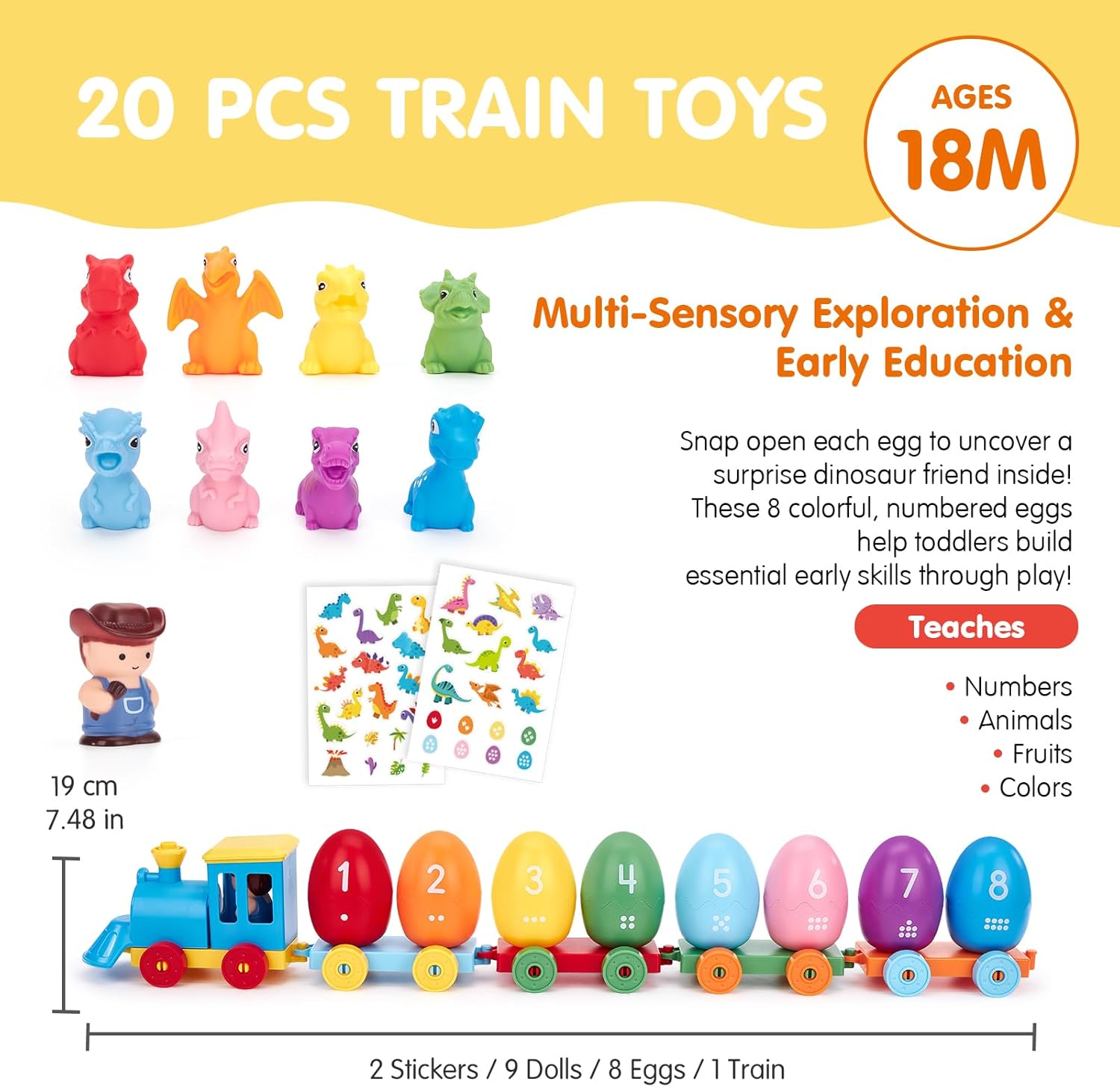 Thumbnail 6 de hahaland Montessori dinosaur stacking train toy (18+ months) with Easter egg matching
