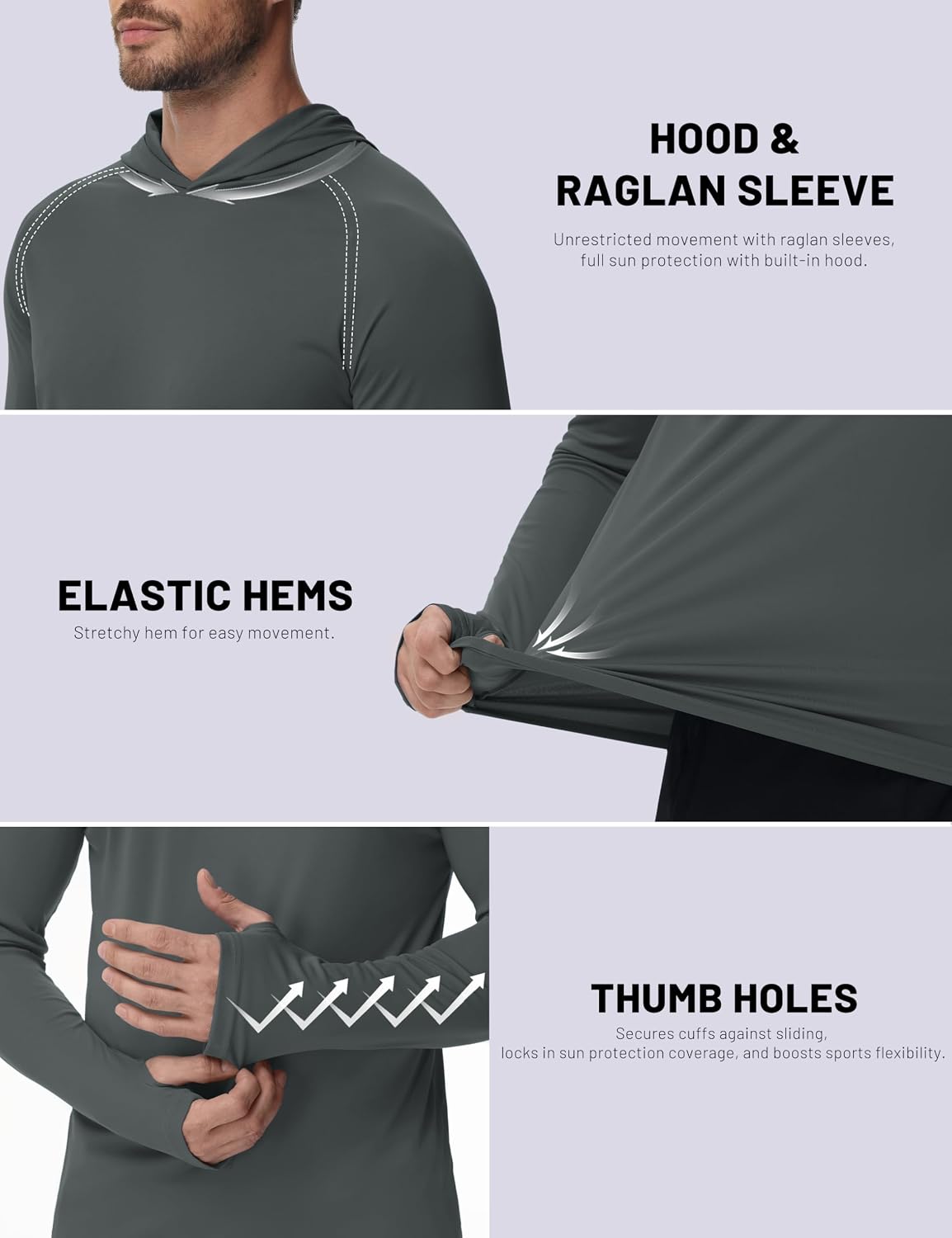 Detalle 2 de KEFITEVD Men's Hoodie: Lightweight UPF 50+ Long-Sleeve Sun Protection Hoodie