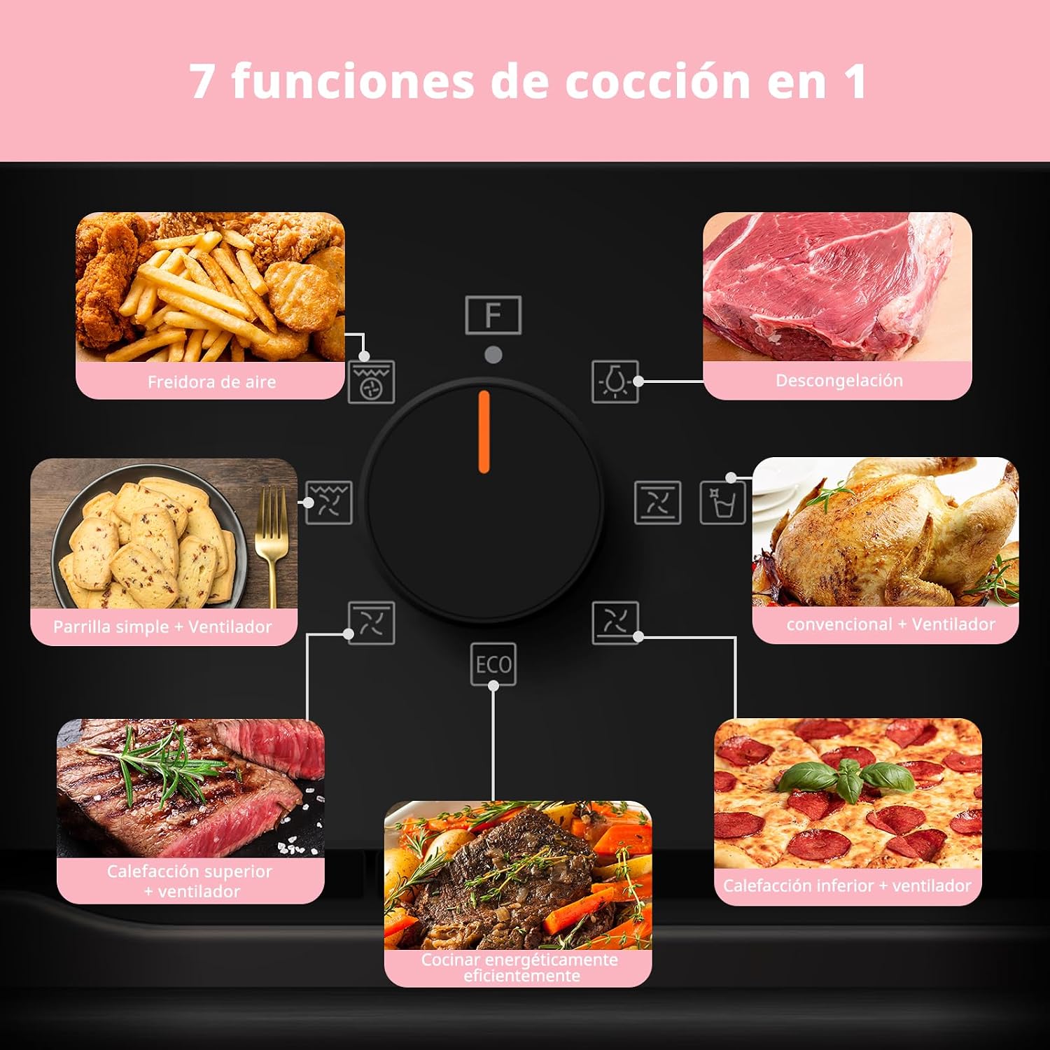 Detalle 2 de Comfee CBO60M80M1-BK horno empotrable de 60 cm y 60 litros con 8 funciones y freidora de aire