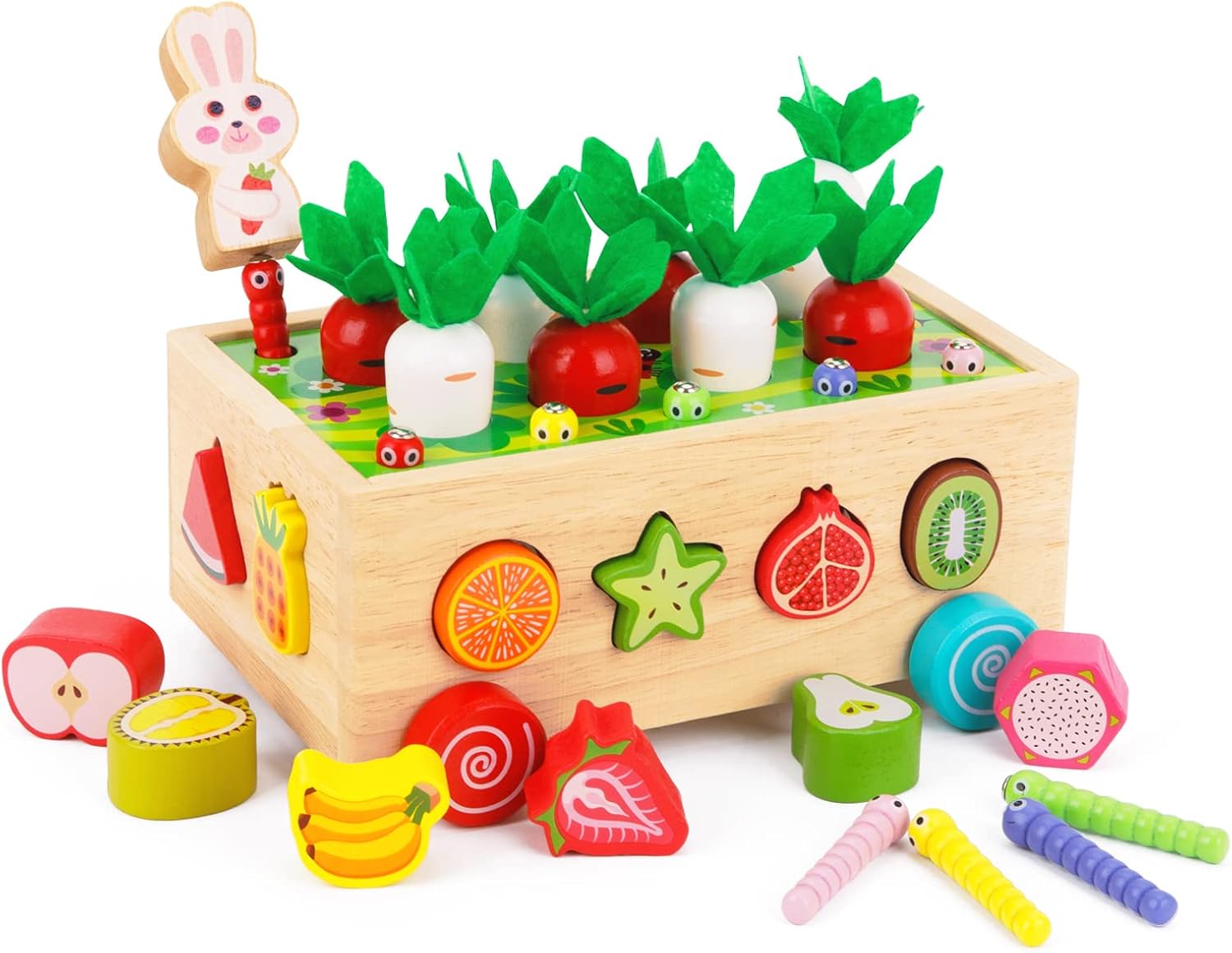 Detalle de KMTJT Montessori Bauernhof-Ernteauto – 7-in-1 Holzspielzeug für 1–4 Jahre