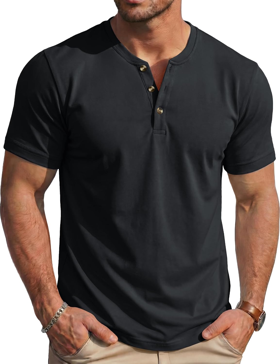 Detalle de MAGCOMSEN Men's Henley Shirt, Short Sleeve