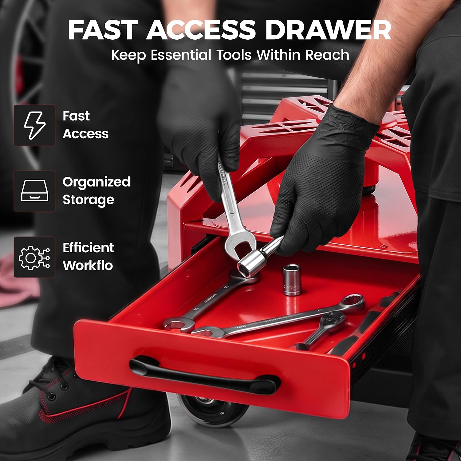 Detalle de Rolling Mechanic Stool, 330 lb Capacity