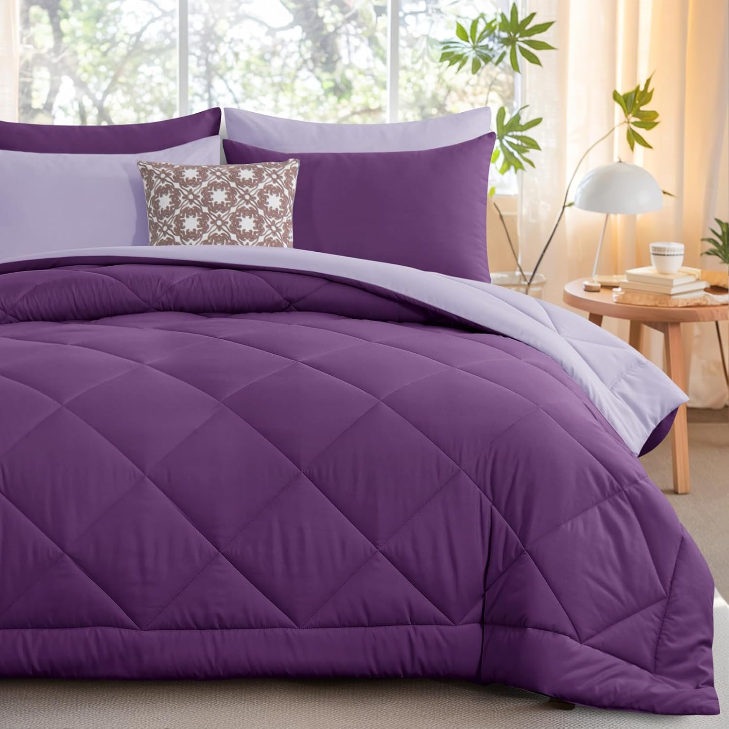 Thumbnail 1 de Aisbo Coverless Duvet Super King 10.5 Tog (260x220cm) Purple Cosy Lightweight Quilt with 2 Pillowcases