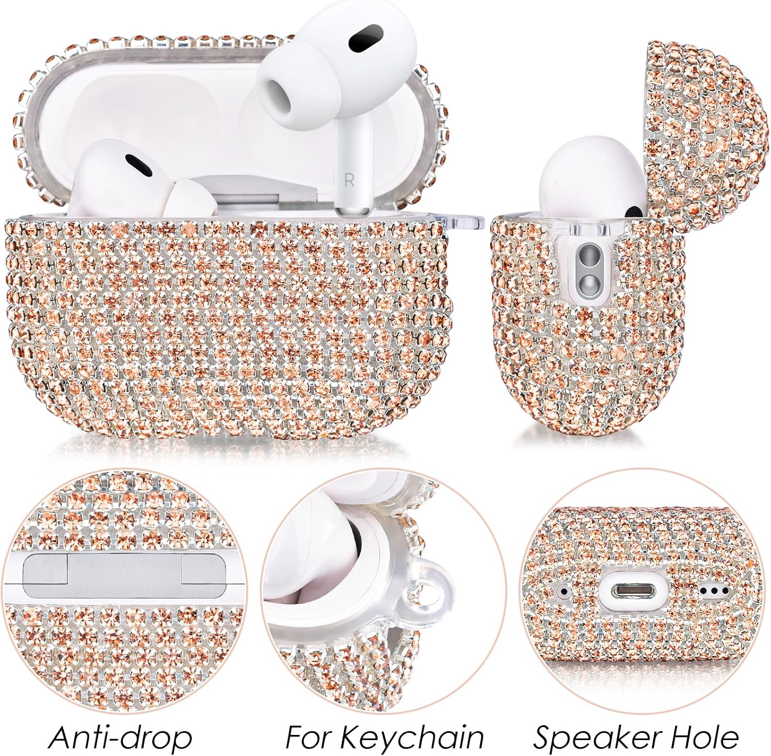 Detalle de AirPods Pro 3 case with rhinestone sparkle