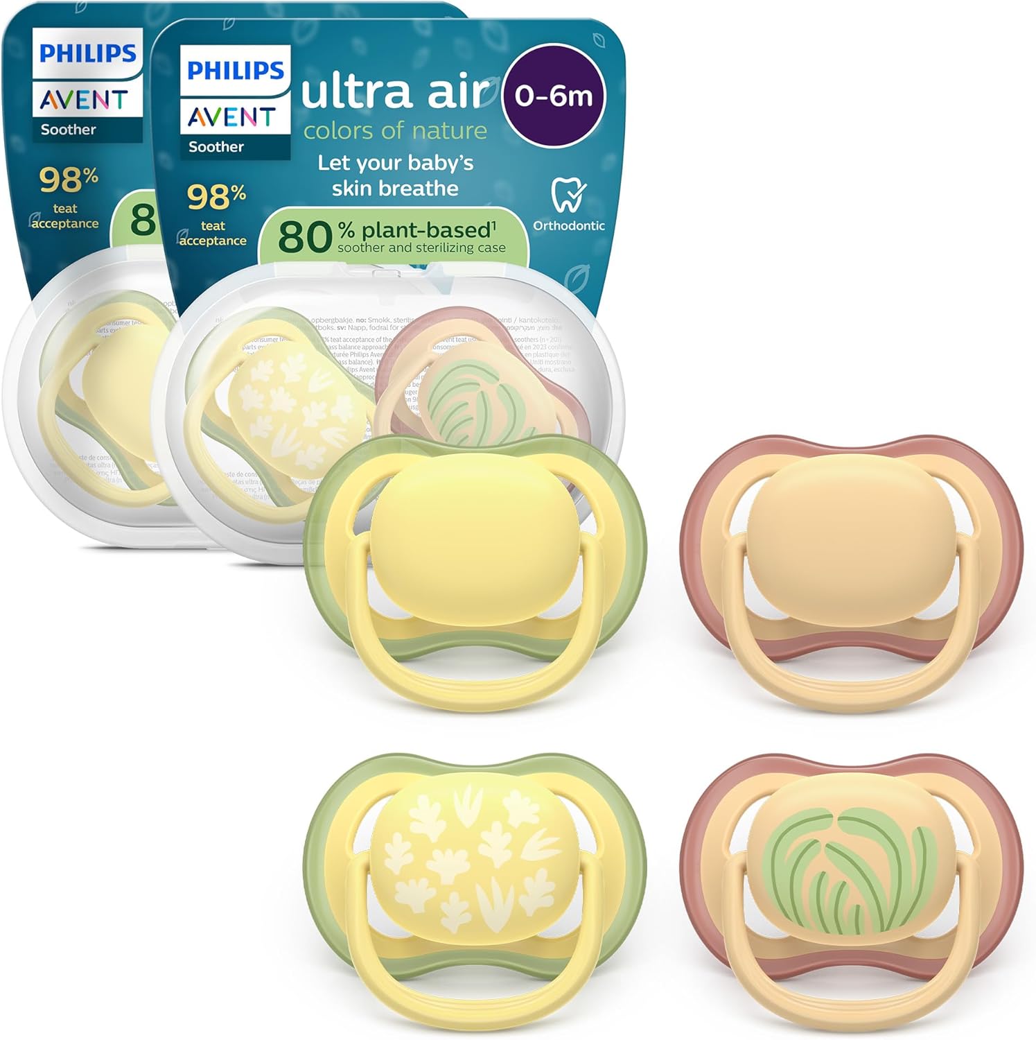 Thumbnail 6 de Philips Avent Ultra Air Day & Night Soothers SCF087/22 (0-6 months) – glow-in-the-dark orthodontic design, 4 pack
