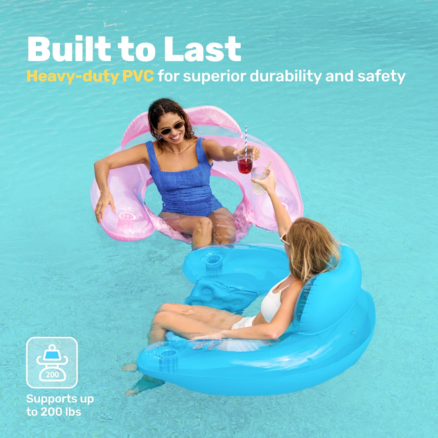 Detalle 1 de Sloosh Inflatable Pool Floats for Adults (2-Pack) with Cup Holders, X-Large Pool Chair