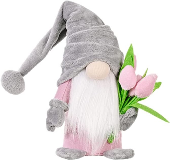 Detalle de Super Idee Stehende Niedliche Wichtel mit Tulpen – Zweier-Set, Rosa/Grau, 37 × 8 × 6 cm