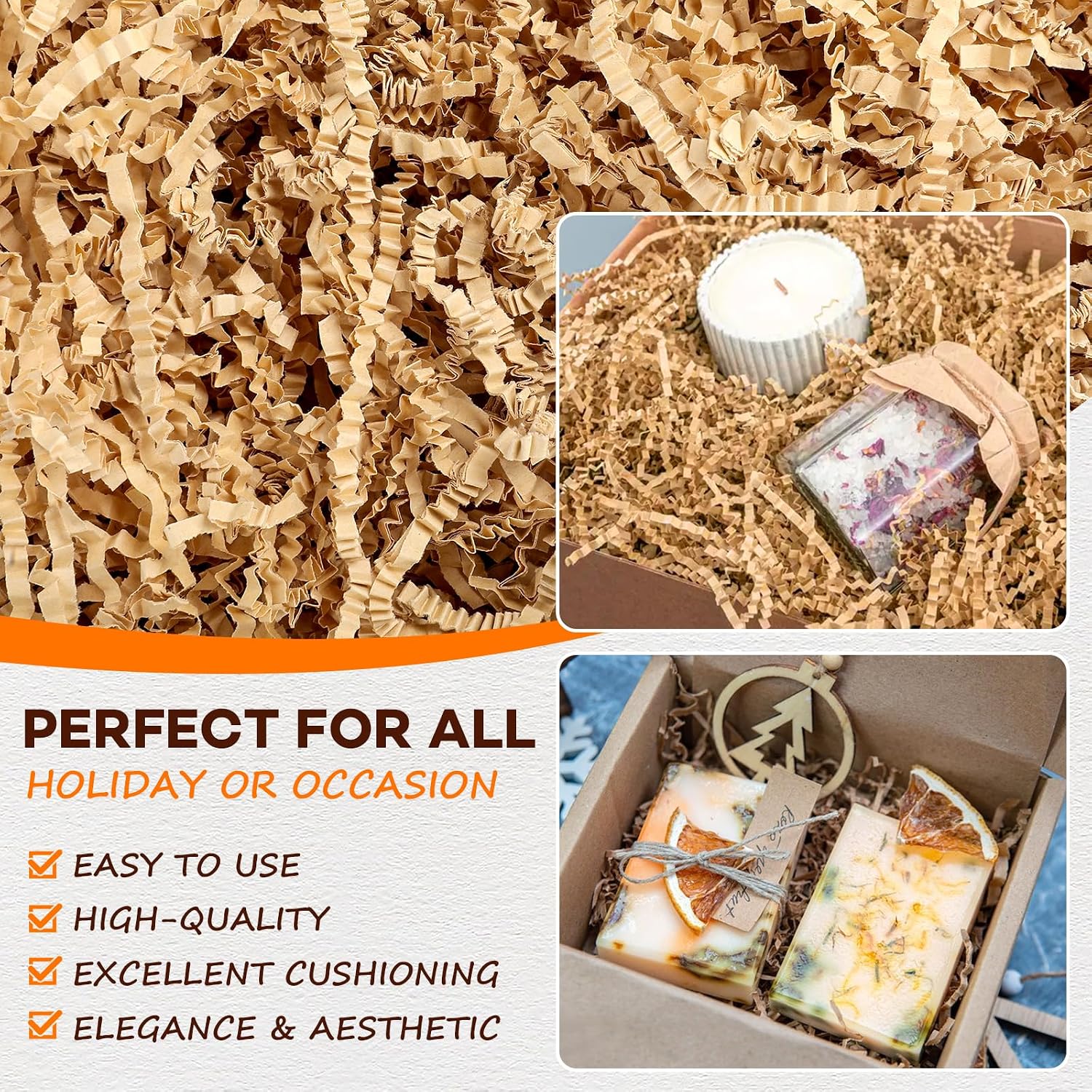 Detalle 2 de RowinsyDD 3LB Kraft Crinkle Paper Filler – Brown Shredded Gift Basket Cushioning