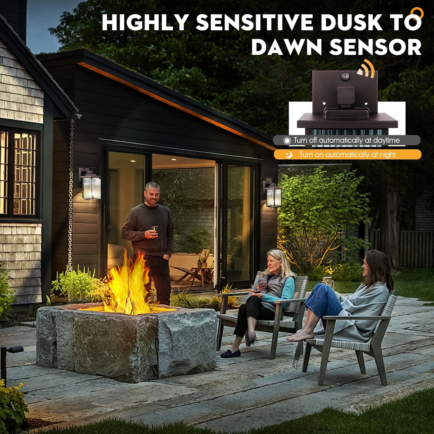Detalle de hameso G009 Outdoor Wall Lights, 2-Pack, Oil-Rubbed Bronze with Dusk-to-Dawn Sensor