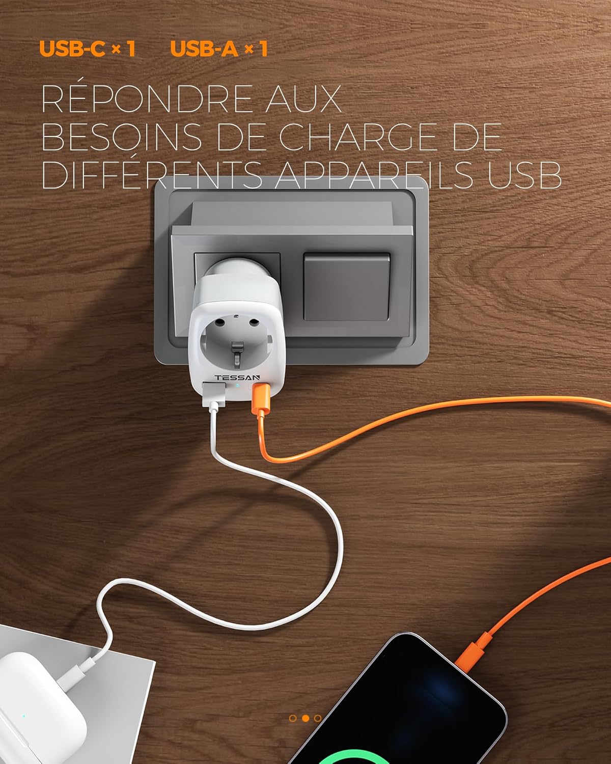 Thumbnail 4 de TESSAN Adaptateur prise France→USA 3‑en‑1 1250W 🔌