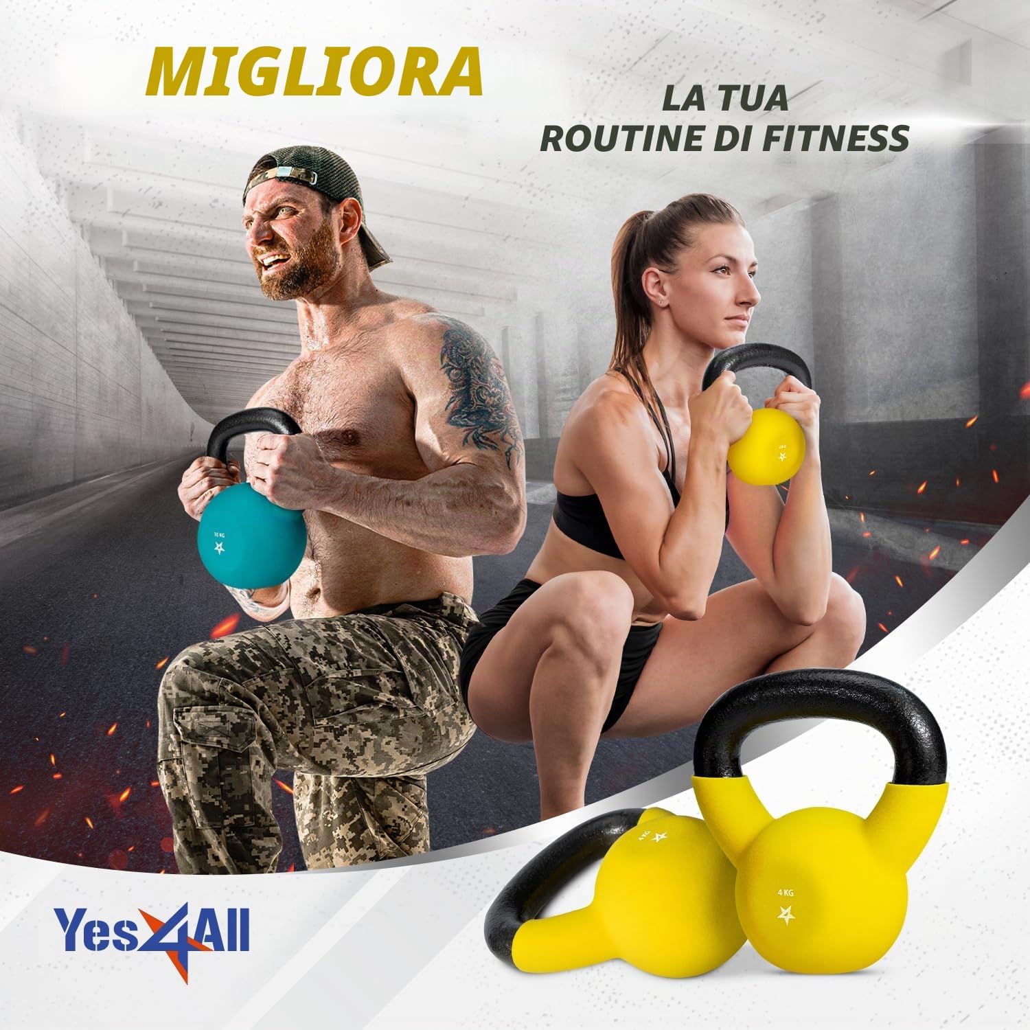 Detalle de Yes4All kettlebell in ghisa 2–20 kg con rivestimento in neoprene (multicolore)