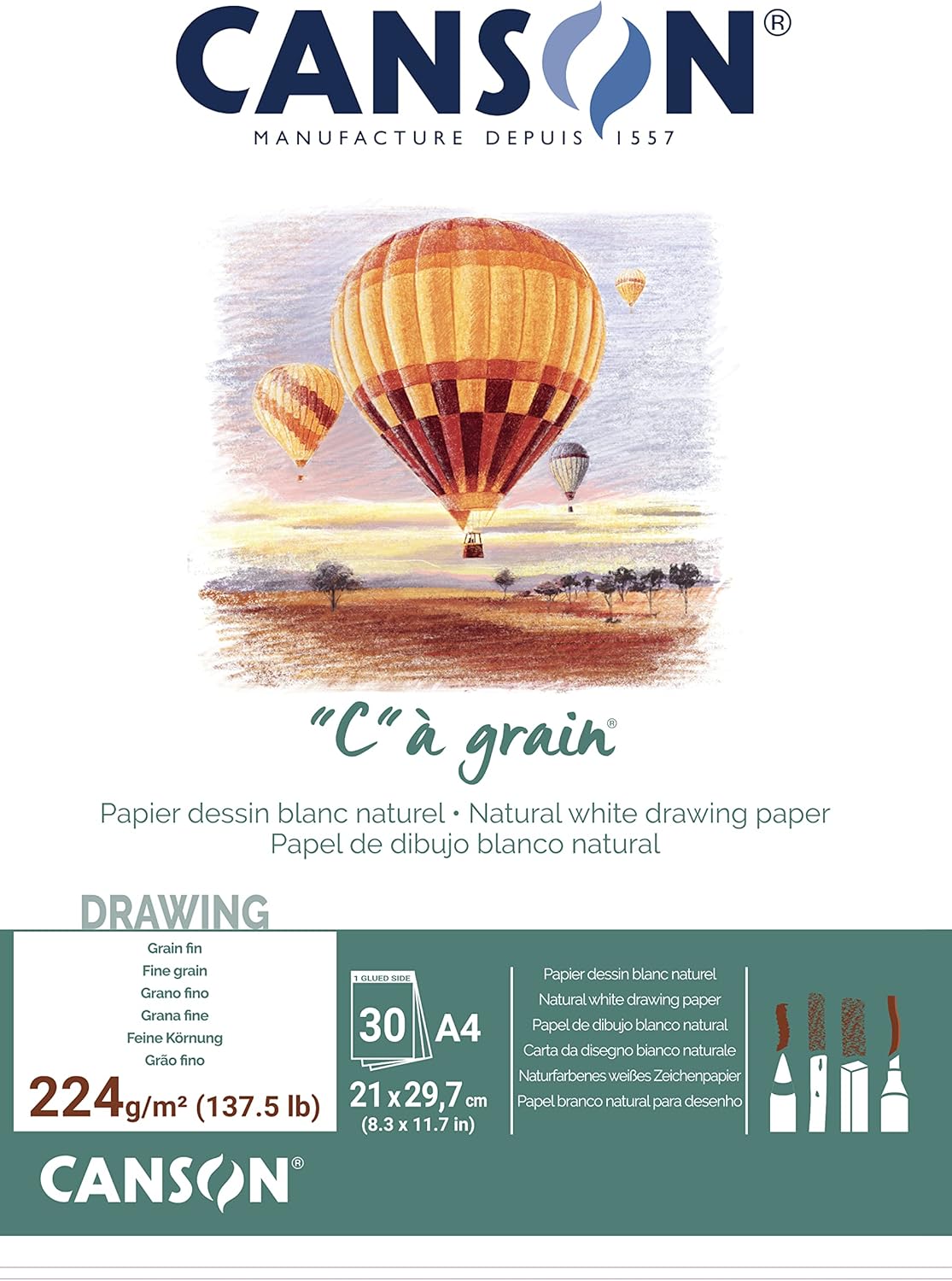 Thumbnail 5 de CANSON « C » à Grain - Bloc 30 feuilles A3 180 g/m², Blanc naturel