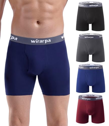 Detalle de Wirarpa Calzoncillos Boxer de Algodón para Hombre (Pack 4) con Mosca Abierta – Talla L