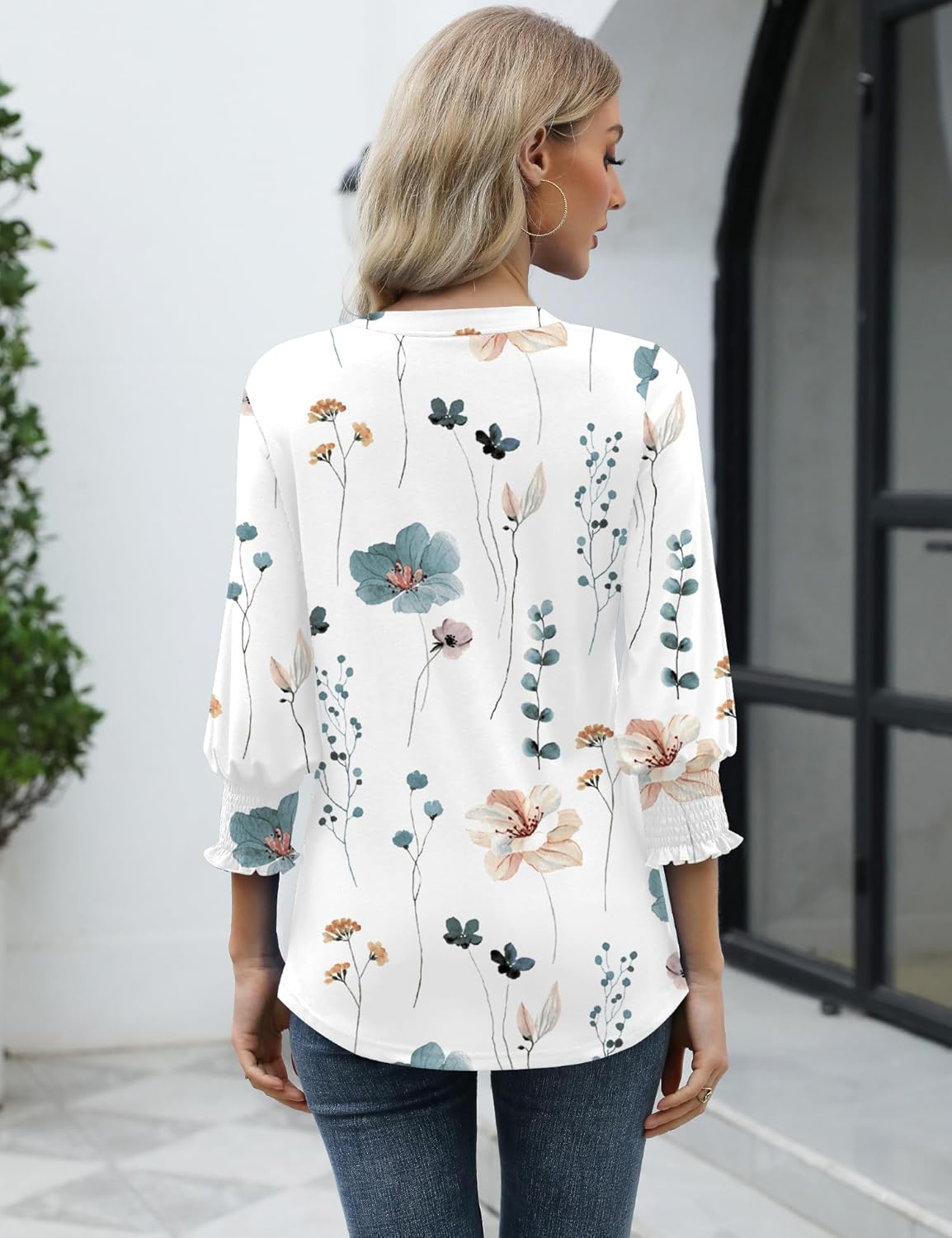 Thumbnail 5 de Rapbin Damen Bluse 3/4 Arm Langarm V-Ausschnitt Tunika Sommer Tops Locker Shirt Elegant Lässig Oberteil Blusen 2026