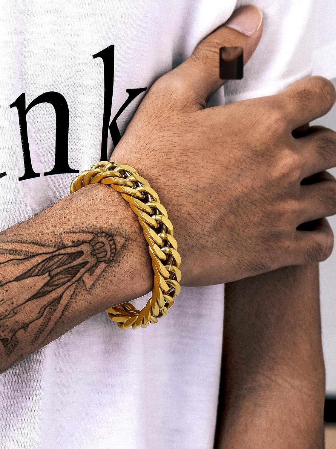 Detalle de Richsteel Herren-Armband aus Edelstahl „Cuban Gliederarmband“ in Silber, Gold oder Schwarz (8/12/17 mm, 19/21/23 cm) mit Geschenkbox