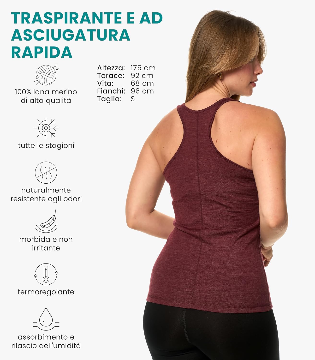 Detalle 2 de Canotta lana merino donna 165 g/m²