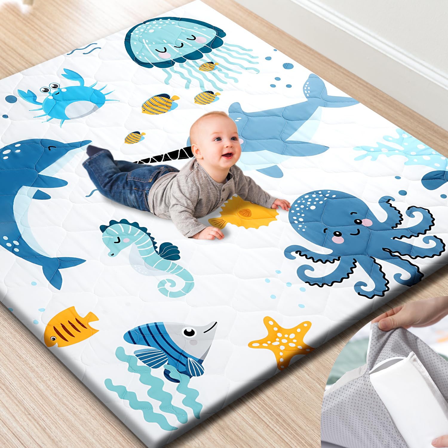 Detalle de TINYHARBO PM001 Foam Baby Play Mat, 50 x 50 Inches, Washable Cover