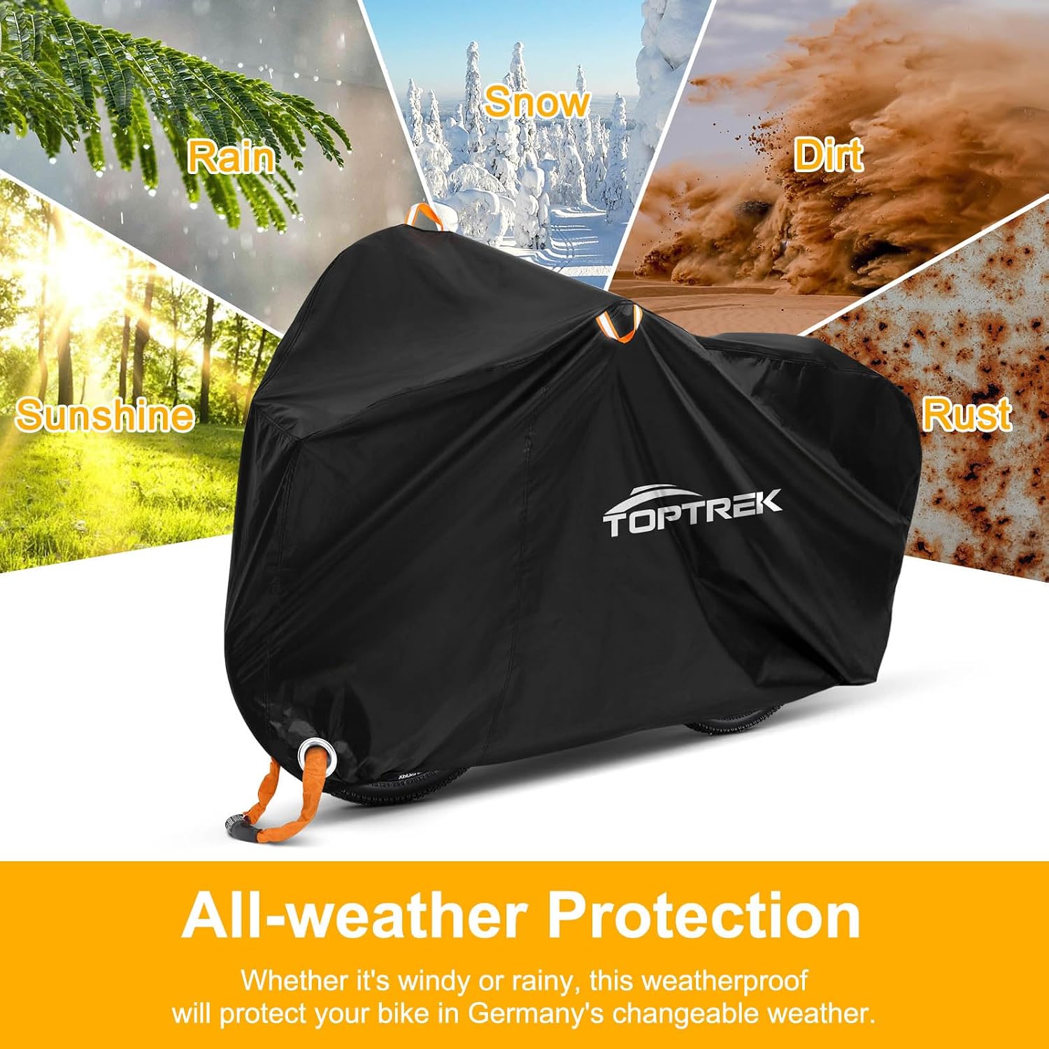 Detalle de toptrek Bike Cover for 2 Bikes (210D Oxford) – Waterproof Outdoor Cover with Storage Bag